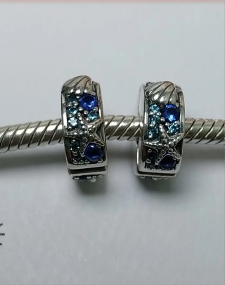 2 Clip Pandora Concha y Estrella de Mar Azul