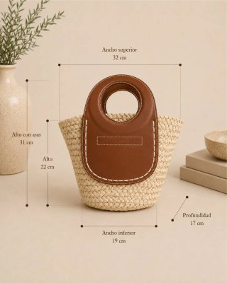 Bolso Paja Natural y Cuero Ecológico