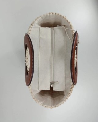 Bolso Paja Natural y Cuero Ecológico