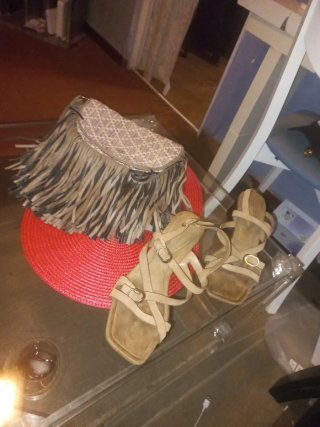 Sandalias Beige Tacón y bolso