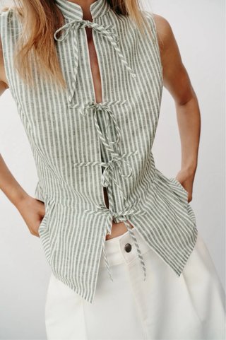 Chaleco Zara Rayas Verdes y Blancas