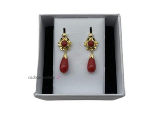 pendientes oro 18k con piedra con coral