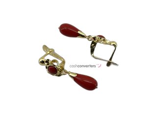 pendientes oro 18k con piedra con coral