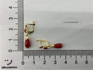 pendientes oro 18k con piedra con coral