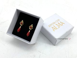 pendientes oro 18k con piedra con coral