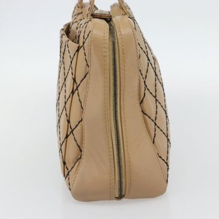 CHANEL Wild Stitch Tote Bag Leather Beige CC Auth