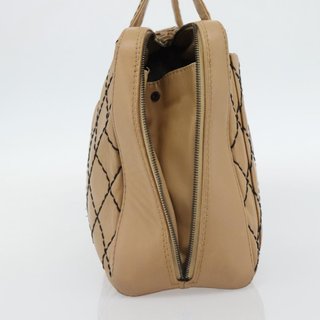 CHANEL Wild Stitch Tote Bag Leather Beige CC Auth