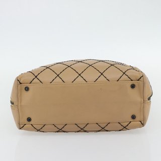 CHANEL Wild Stitch Tote Bag Leather Beige CC Auth