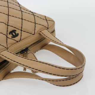 CHANEL Wild Stitch Tote Bag Leather Beige CC Auth