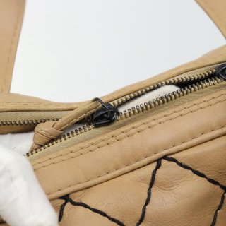 CHANEL Wild Stitch Tote Bag Leather Beige CC Auth