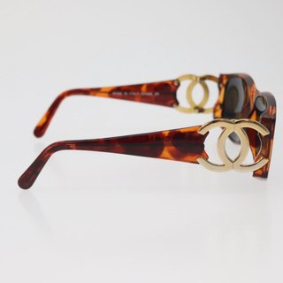 CHANEL COCO Mark Sunglasses Plastic Brown Gold CC