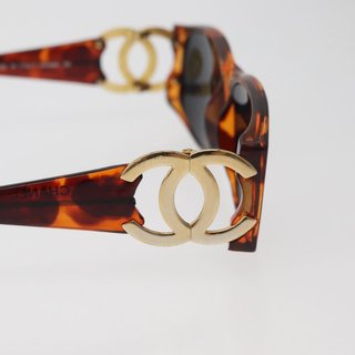 CHANEL COCO Mark Sunglasses Plastic Brown Gold CC