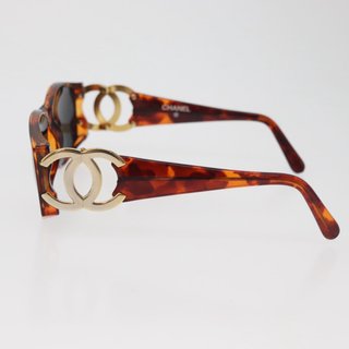 CHANEL COCO Mark Sunglasses Plastic Brown Gold CC