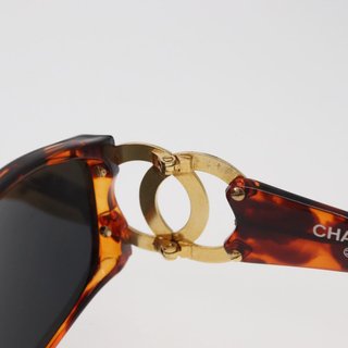 CHANEL COCO Mark Sunglasses Plastic Brown Gold CC