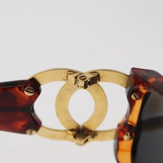 CHANEL COCO Mark Sunglasses Plastic Brown Gold CC