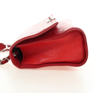 CHANEL Chain Shoulder Bag Calf Skin Red Silver CC