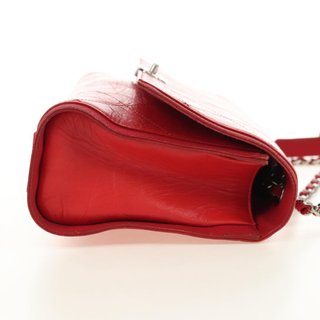 CHANEL Chain Shoulder Bag Calf Skin Red Silver CC