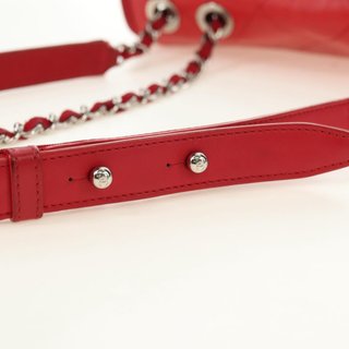 CHANEL Chain Shoulder Bag Calf Skin Red Silver CC