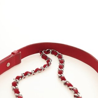 CHANEL Chain Shoulder Bag Calf Skin Red Silver CC