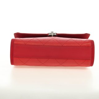 CHANEL Chain Shoulder Bag Calf Skin Red Silver CC