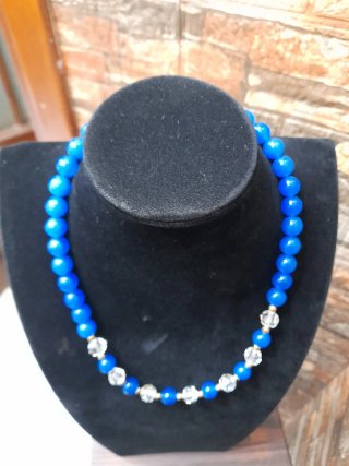 Collana perle vetro anni '70 blu e oro