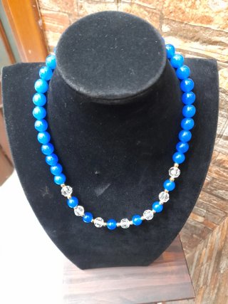 Collana perle vetro anni '70 blu e oro