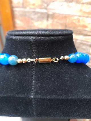 Collana perle vetro anni '70 blu e oro