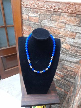 Collana perle vetro anni '70 blu e oro