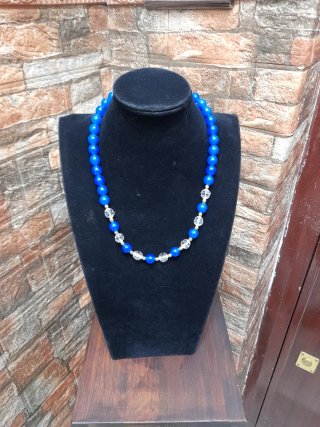 Collana perle vetro anni '70 blu e oro