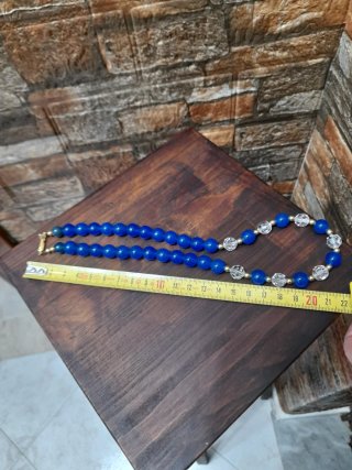 Collana perle vetro anni '70 blu e oro