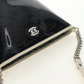 CHANEL Camelia Chain Shoulder Bag Vinyl Blue