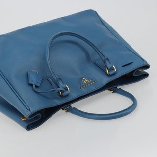 PRADA Galleria Hand Bag Safiano Leather Blue Gold