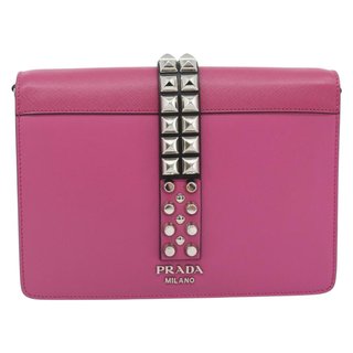 PRADA Clutch Bag Leather Pink Silver Auth 181770A
