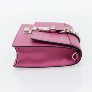 PRADA Clutch Bag Leather Pink Silver Auth 181770A