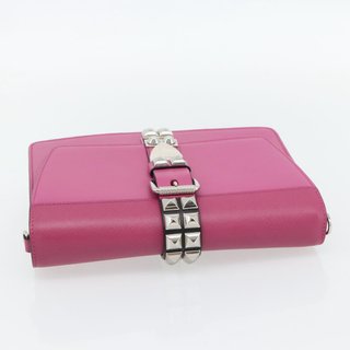 PRADA Clutch Bag Leather Pink Silver Auth 181770A