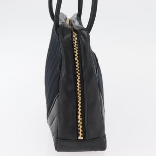 CHANEL V Stitch Shoulder Bag Cotton Black Gold CC
