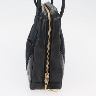 CHANEL V Stitch Shoulder Bag Cotton Black Gold CC