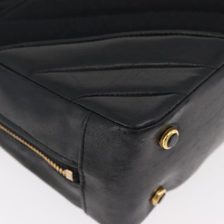 CHANEL V Stitch Shoulder Bag Cotton Black Gold CC