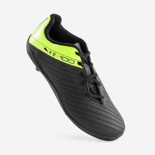 Botas de fútbol niño con cordones 100 FG negro y amarillo