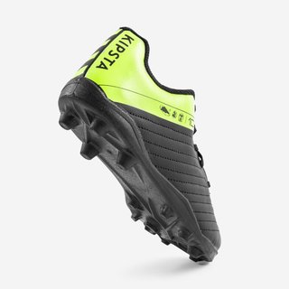 Botas de fútbol niño con cordones 100 FG negro y amarillo
