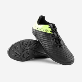 Botas de fútbol niño con cordones 100 FG negro y amarillo