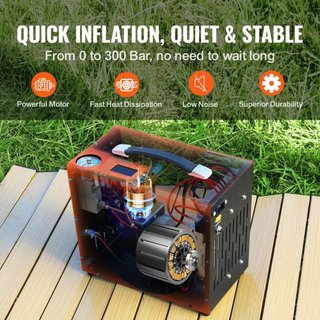 Compresor de Aire PCP, 4500PSI/30Mpa Compresor Portátil para Airgun PCP con Convertidor de Potencia Integrado, Parada Automática | DC12V/AC230V | Compresor de Rifle de Aire, Paintball y Tanque de ...