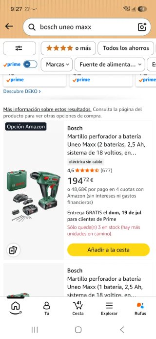Taladro percutor Bosch Uneo Maxx 18V con 2 batería