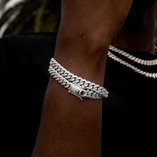 Pulsera Cubana Diamantes Plata 925 8mm