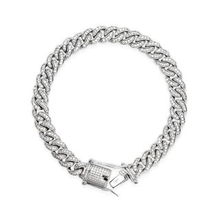 Pulsera Cubana Diamantes Plata 925 8mm