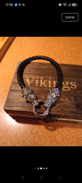 Pulsera Cuero Vikingo Lobos Plata