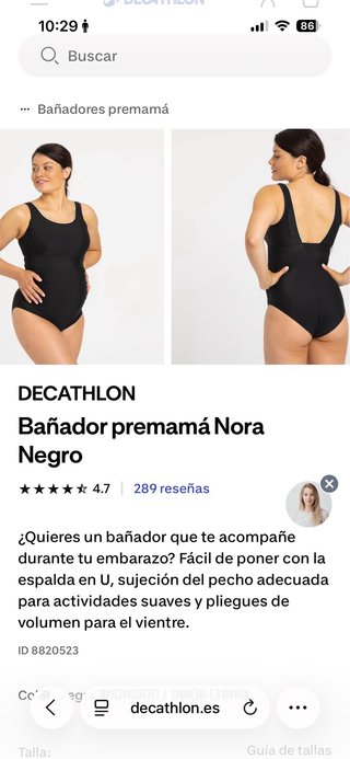Bañador premamá negro talla M/L