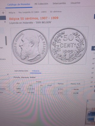 Bélgica 50 Cent 1907 Der Belgen plata