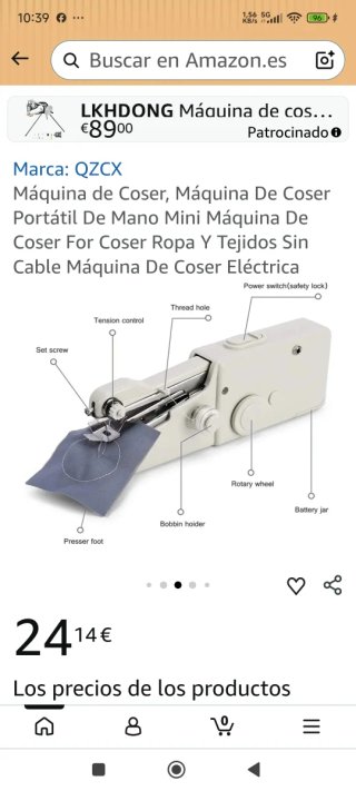 Máquina de coser eléctrica portátil con su caja