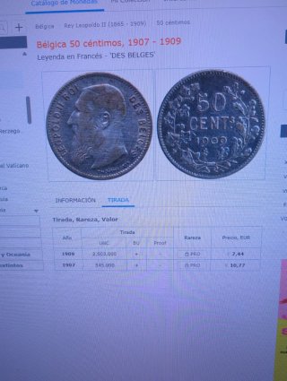 Bélgica 50 cent 1907 Des Belges plata